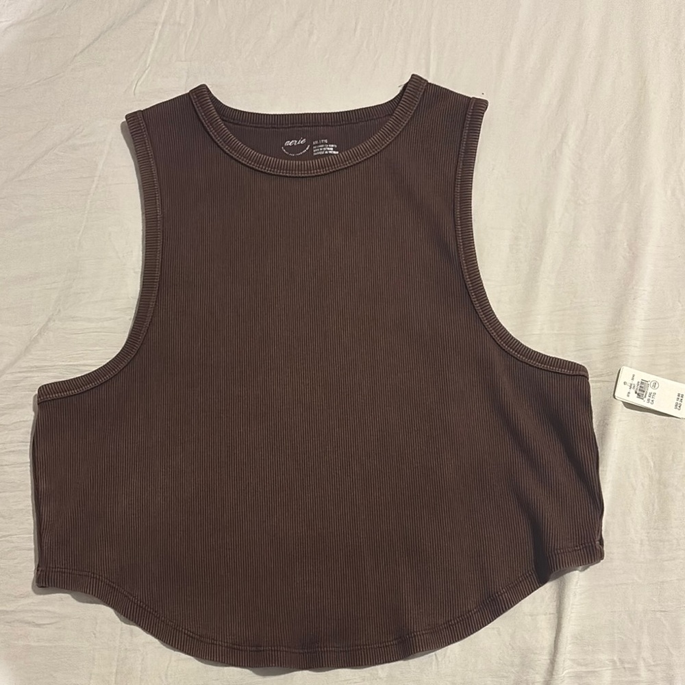 Aerie Sleeveless Brown Crop Muscle Tee